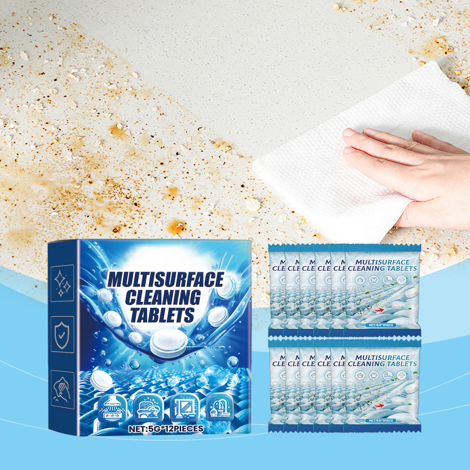 Household Decontamination and Oil Removal Effervescent Tablets, Multifunctional Cleaning Tool for Dish Cleaning Eco-Friendly All Purpose Cleaner Kitchen Oil Cleaning Effervescent Tablets